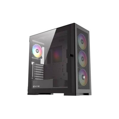 Gabinete Gamer XYZ TITANIUM MESH, Mid Tower, Panel Malla, 4 Ventiladores ARGB, Negro