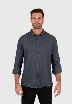 Linen Shirt Stone Grey Black Bubba