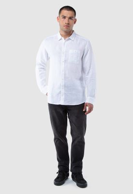 Camisa Manga Larga Lino White Black Bubba