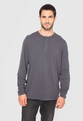 Polera Manga Larga Henley Gris Oscuro Black Bubba