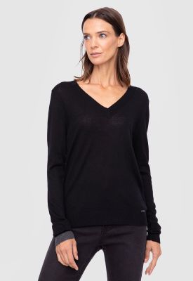 Women Sweater Solid Line Black  Black Bubba