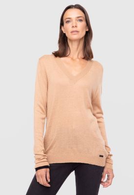 Women Sweater Solid Line Beige  Black Bubba