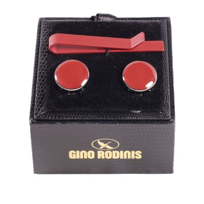 Set Pasador De Corbata Y Cubre Botón Gino Rodinis TB019 Rojo