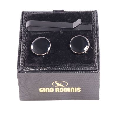 Set Pasador De Corbata Y Cubre Botón Gino Rodinis TB019 Negro