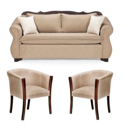 Living 311 Afgano beige sofa resortes + 2 sitiales madera