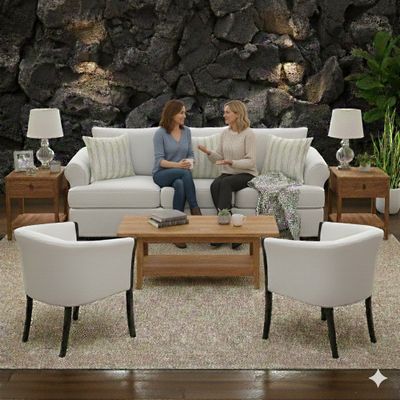 Imagen 2 del producto Juego de Living Pastora blanco 311 sofa resortes + 2 sitiales madera