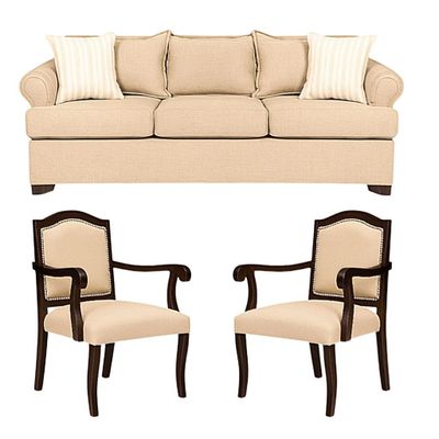 Imagen 2 del producto Juego de Living 311 Antonia beige sofa con resortes + 2 sitiales madera 