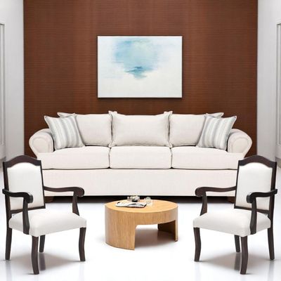 Juego de Living 311 Antonia blanco sofa con resortes + 2 sitiales madera