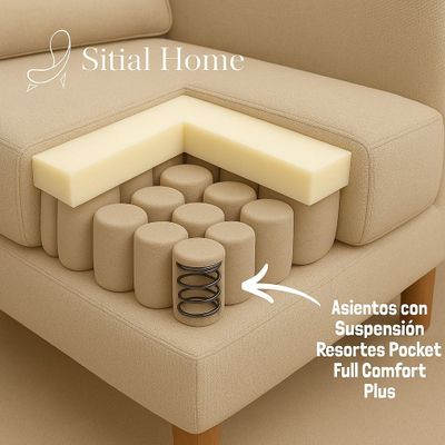 Imagen 2 del producto LIVING 311 ROMEO BEIGE CLARO SOFA 3 CUERPOS RESORTES + 2 SITIALES DE MADERA