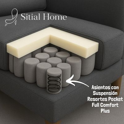 Imagen 2 del producto LIVING 311 ROMEO MARENGO SOFA 3 CUERPOS RESORTES + 2 SITIALES DE MADERA