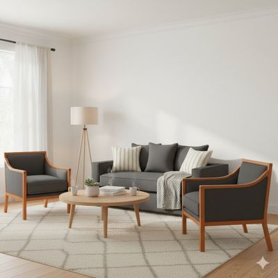 LIVING 311 ROMEO MARENGO SOFA 3 CUERPOS RESORTES + 2 SITIALES DE MADERA