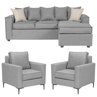 Imagen 2 del producto Living 311 lehmann gris seccional resortes + 2 poltronas resortes
