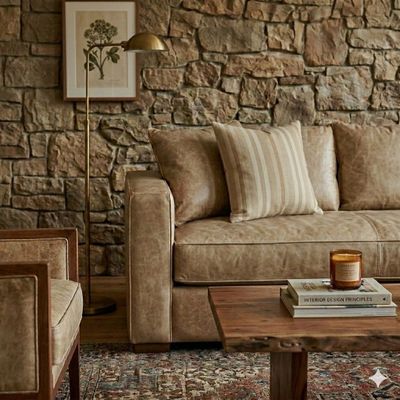 Imagen 2 del producto Living 311 Burton Beige en cuero sintetico envejecido seccional resorte f comfort + 2 sitiales