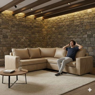 Imagen 2 del producto SOFA SECCIONAL JACK CUERO BEIGE SINTETICO ENVEJECIDO Y ASIENTOS DE RESORTES POCKET