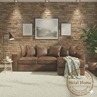 Imagen 2 del producto Seccional intercambiable Tennese Cafe cuero sintetico envejecido resortes full comfort plus