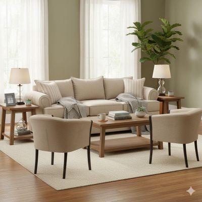 Juego de Living Pastora beige claro 311 sofa resortes + 2 sitiales madera