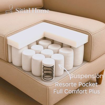 Imagen 2 del producto Juego de Living Pastora beige claro 311 sofa resortes + 2 sitiales madera