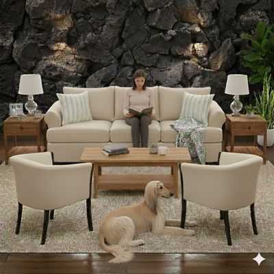 Imagen 2 del producto Juego de Living Pastora beige claro 311 sofa resortes + 2 sitiales madera 