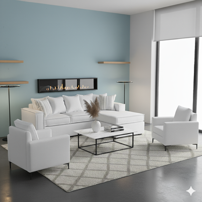 Living 311 lehmann blanco seccional resortes + 2 poltronas resortes