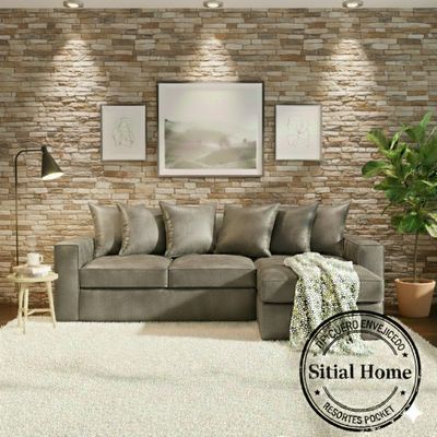 Imagen 2 del producto Seccional intercambiable Tennese Gris cuero sintetico envejecido resortes full comfort plus