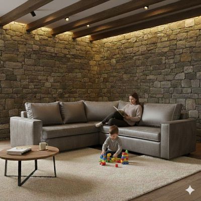 Imagen 2 del producto Sofa Seccional Jack cuero gris sintetico envejecido y asientos de resortes pocket