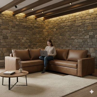 Imagen 2 del producto Sofa Seccional Jack cuero cafe sintetico envejecido y asientos de resortes pocket