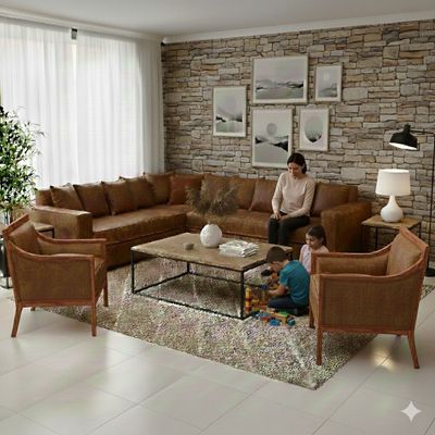 Imagen 2 del producto Living 311 Burton Cafe en cuero sintetico envejecido seccional resorte f comfort + 2 sitiales