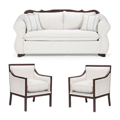 Living 311 Tripoli blanco sofa resortes + 2 sitiales madera modernos