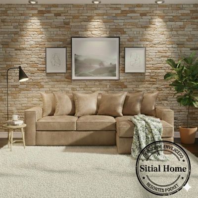 Imagen 2 del producto Seccional intercambiable Tennese Beige cuero sintetico envejecido resortes full comfort plus 