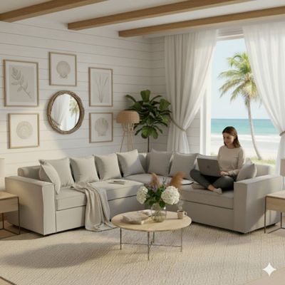 Imagen 1 del producto Seccional 6 Cuerpos Baco Gris Claro Resortes Pocket           