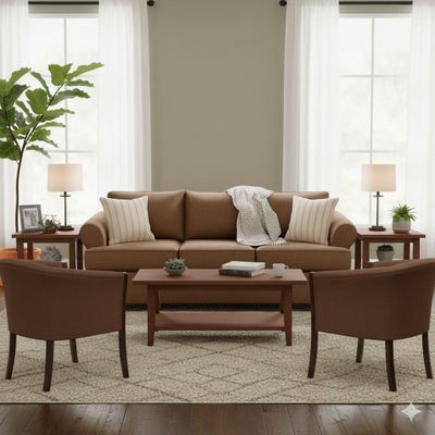 Juego de Living Pastora cafe 311 sofa resortes + 2 sitiales madera