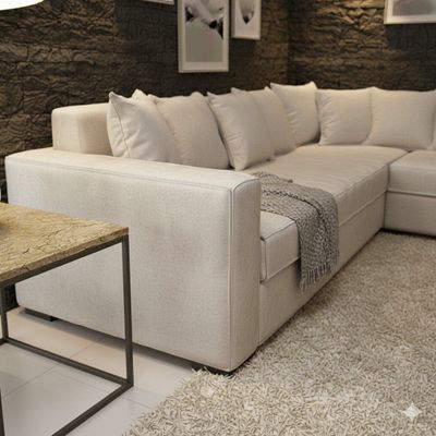 Imagen 2 del producto Living 311 Burton Blanco bone en cuero sintetico envejecido seccional resorte f comfort + 2 sitiales
