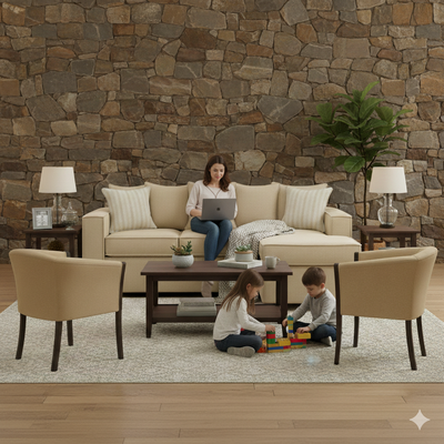 Imagen 2 del producto Living 311 Havanna beige seccional  3 cuerpos con resortes + 2 sitiales 
