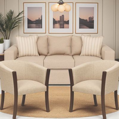 Living 311 Kabul Beige sofa 3 cuerpos + 2 sitiales madera