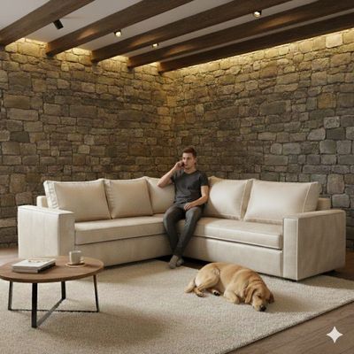 Imagen 2 del producto Sofa Seccional Jack cuero blanco bone cafe sintetico envejecido y asientos de resortes pocket