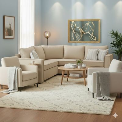 Imagen 2 del producto Living  311 Matilda beige claro seccional y 2 poltronas con resortes  
