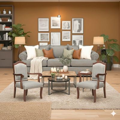 Juego de Living 311 Antonia gris sofa con resortes + 2 sitiales madera