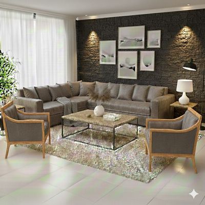 Imagen 2 del producto Living 311 Burton Gris en cuero sintetico envejecido seccional resorte f comfort + 2 sitiales