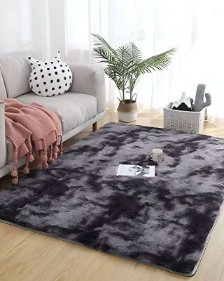 Imagen 2 del producto Alfombra peluda Suave 180 x 200 cm Primera Calidad Negro Jaspeado