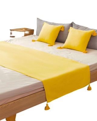 PIECERA SIN FUNDAS 2 PLAZAS CON POMPONES AMARILLO