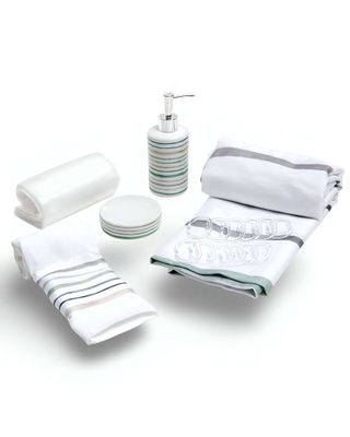 Imagen 1 del producto Juego Set de Baño en Caja 6 Piezas Cortina, Toalla y Jaboneras Mashini A05