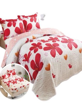 CUBRECAMA QUILT 5 PIEZAS CON JUEGO DE SÁBANAS T02