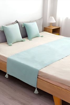 PIECERA DE CAMA DECORATIVA MODELO LINO CELESTE