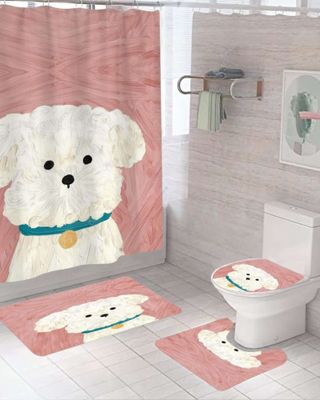 Imagen 1 del producto Juego 5 piezas con Cortina de baño de Tela Poliéster y Forro de Ducha de Plástico J-7