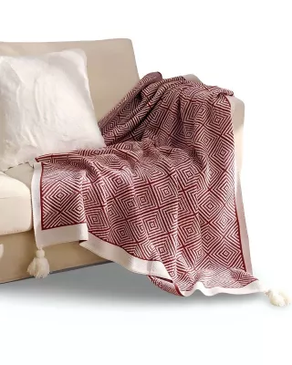 Imagen 1 del producto Mantas para sofas camas u oficinas con pompon 130x150 cm Burdeo