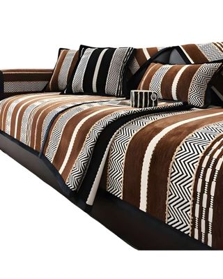 Imagen 2 del producto PACK DE 5 FUNDAS PARA SOFA CON DISEÑO RAYAS CAFÉ