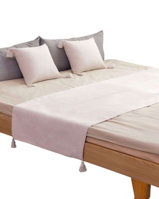 PIECERA SIN FUNDAS 2 PLAZAS CON POMPONES BEIGE