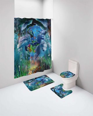 Imagen 2 del producto Juego 5 piezas con Cortina de baño de Tela Poliéster y  Forro de Ducha de Plástico J-22