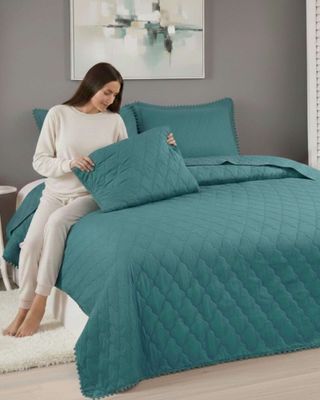 Imagen 2 del producto Cobertores de Verano-Primavera con Diseño de Pompon (2 plazas) verde