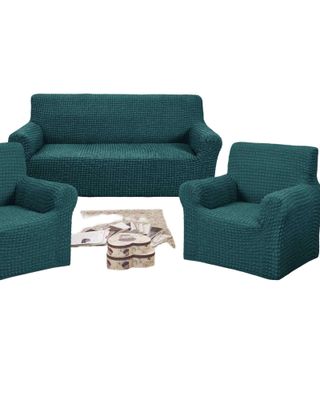 Imagen 2 del producto SET DE FUNDAS CUBRE SILLON 3+1+1 - MODELO CUADRILLE TURQUESA